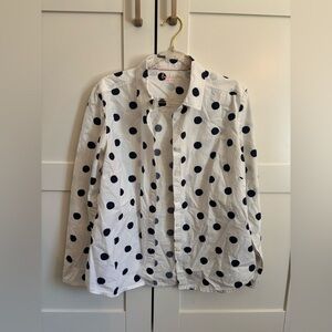 Boden Classic White Shirt with Navy Polka Dots Size 6 petite casual minimalist